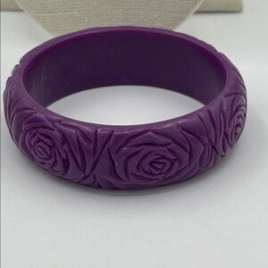 3.25.26-4 Vintage Purple Rose-Carved Resin Bangle Bracelet